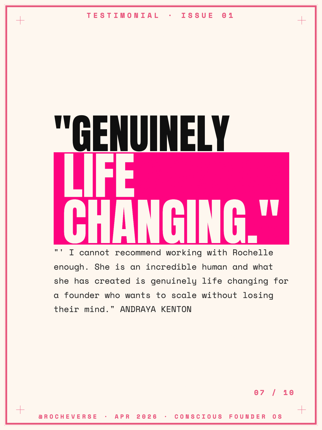 Conscious Founder OS — Testimonial slide 7